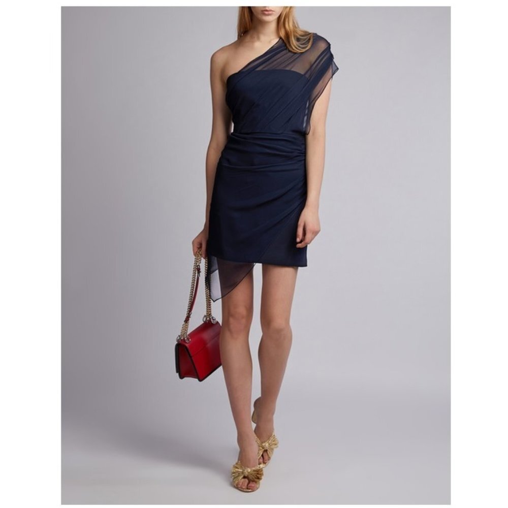 Cushnie Draped Chiffon OverlayOne-shoulder Dress
